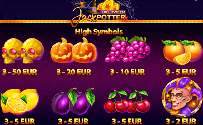 jack potter halloween paytable