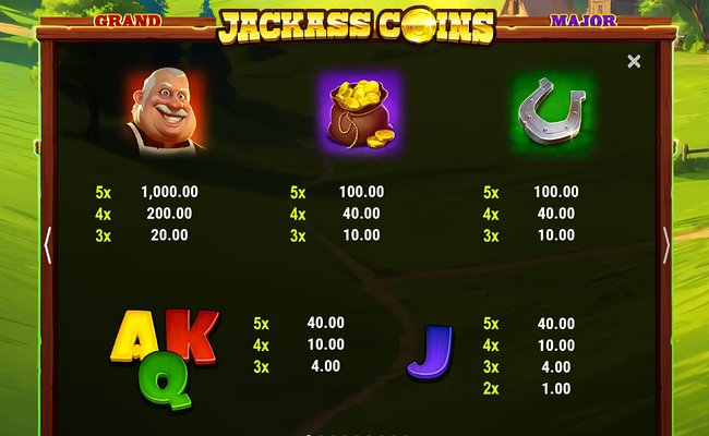 jackass coins hold and win buy bonus paytable