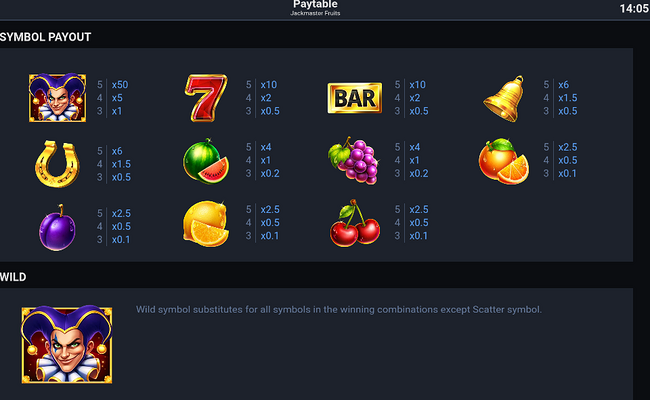 jackmaster fruits paytable
