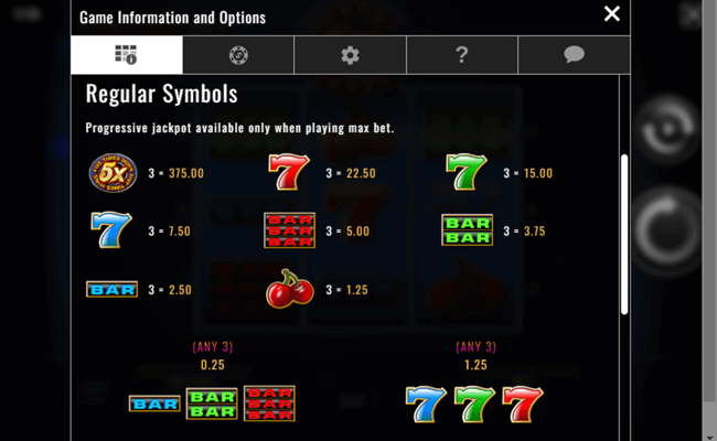jackpot 5x wins paytable