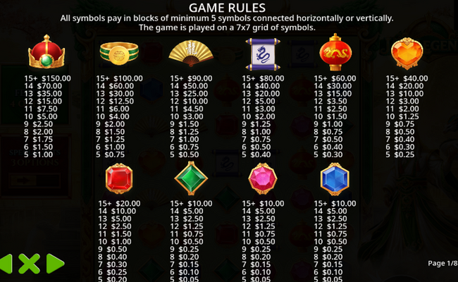 jade legends paytable