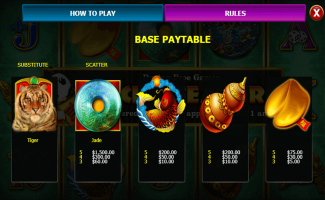 jade tiger paytable