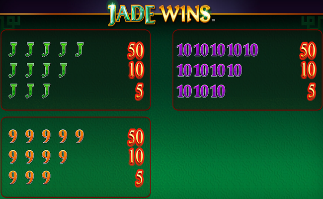 jade wins paytable 3