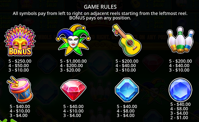 joias da folia paytable