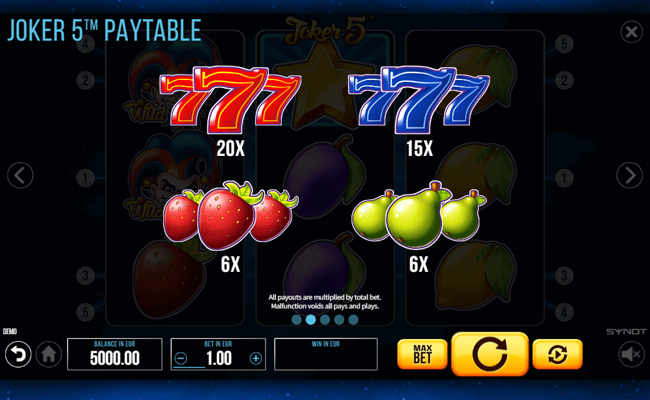 joker 5 paytable 1