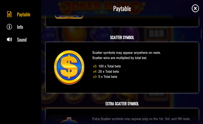 joker bling paytable 1