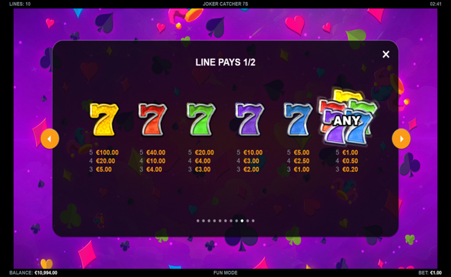 joker catcher 7s paytable 1