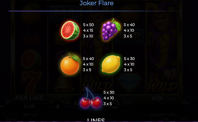 joker flare paytable 2