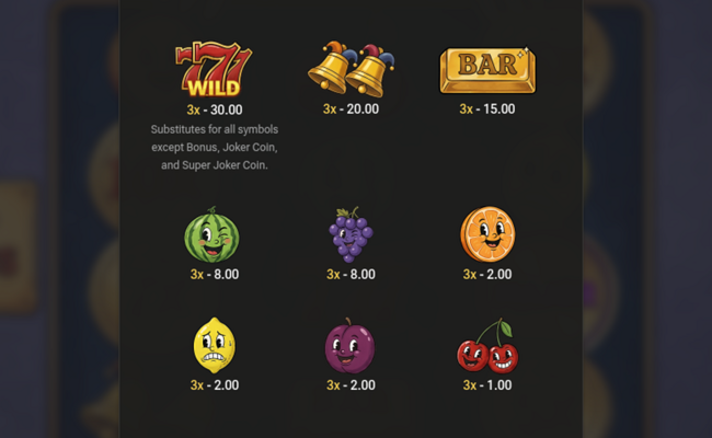 joker pyre paytable