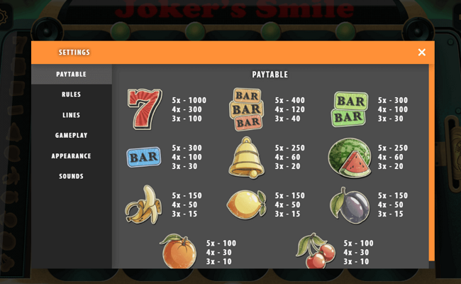 jokers smile paytable