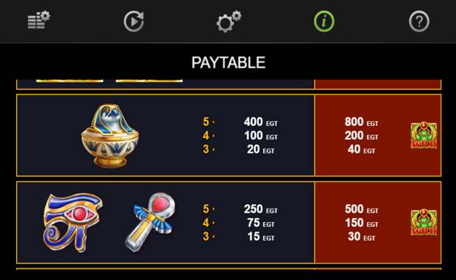 kemets treasures paytable 3