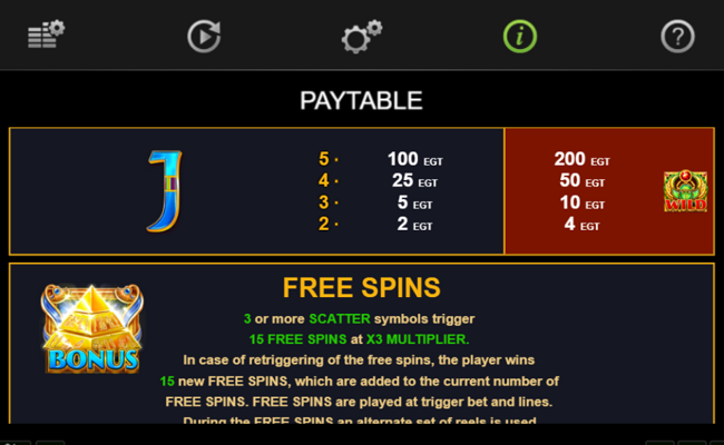 kemets treasures paytable 5