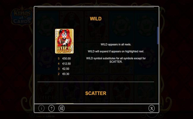 kings of cards paytable 2