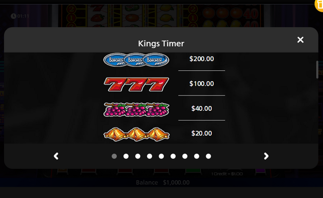 kings timer paytable 1