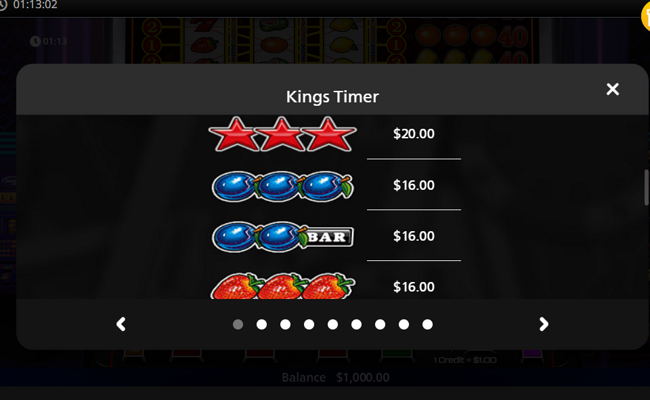 kings timer paytable 2