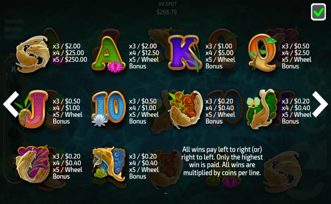 koi fortunes paytable
