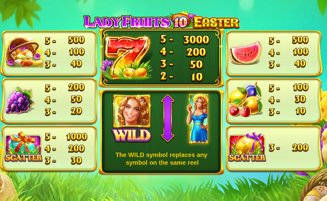 lady fruits 10 easter paytable 1