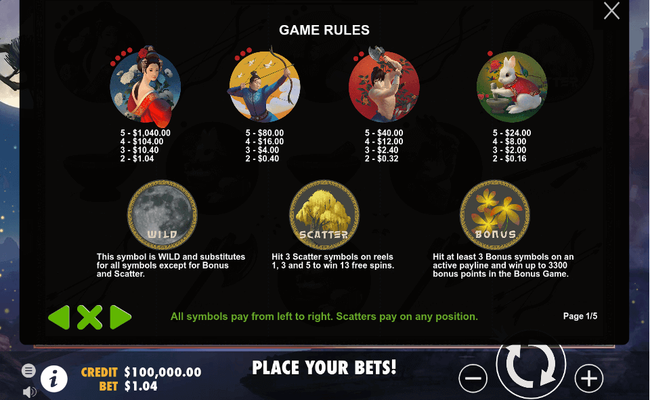 lady of the moon paytable
