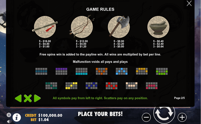 lady of the moon paytable2