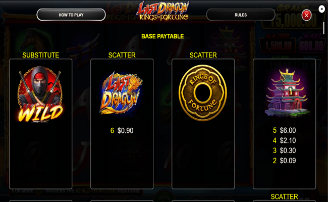 last dragon rings of fortune paytable 1