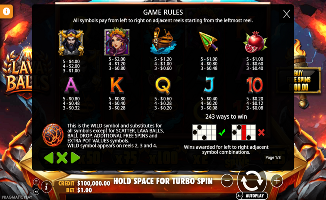 lava balls paytable 1