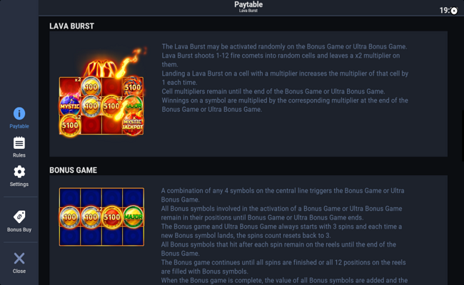 lava burst paytable 3