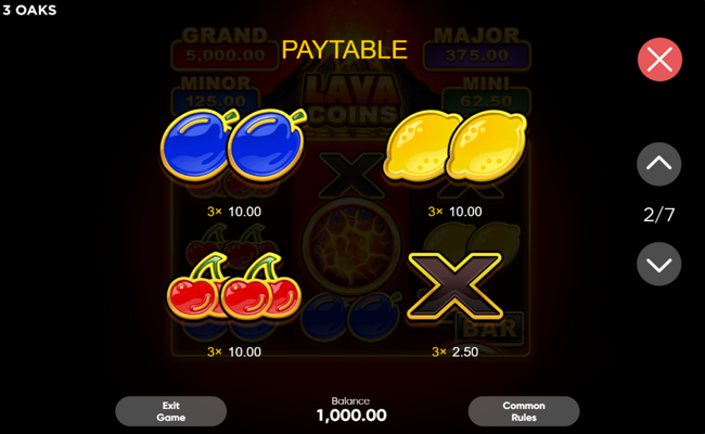lava coins paytable 2