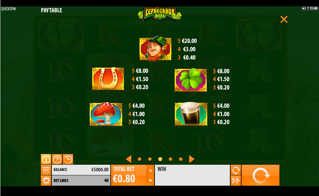 leprechaun hills king paytable 1
