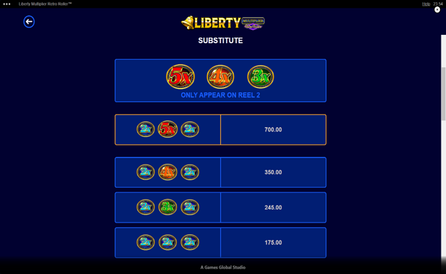 liberty multiplier retro roller paytable 1