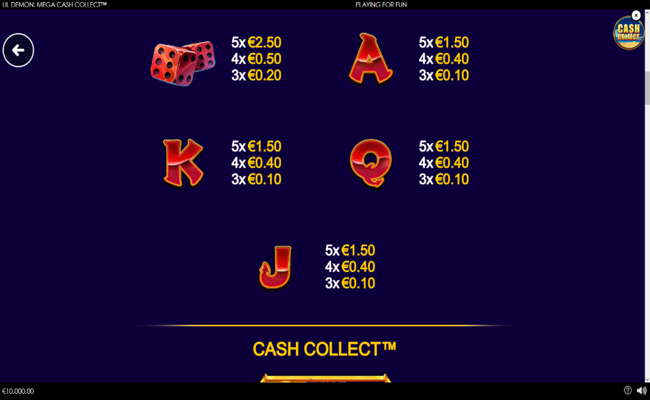 lil demon mega cash collect paytable 2