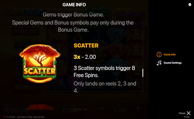 lion gems 3 pots hold and win paytable 1