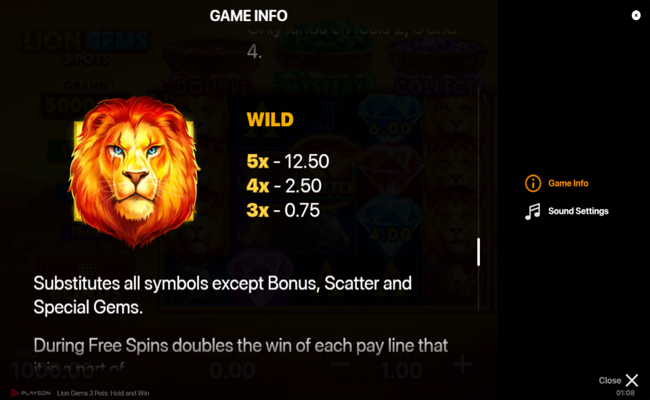 lion gems 3 pots hold and win paytable 2
