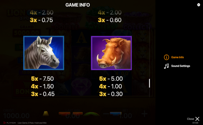 lion gems 3 pots hold and win paytable 4
