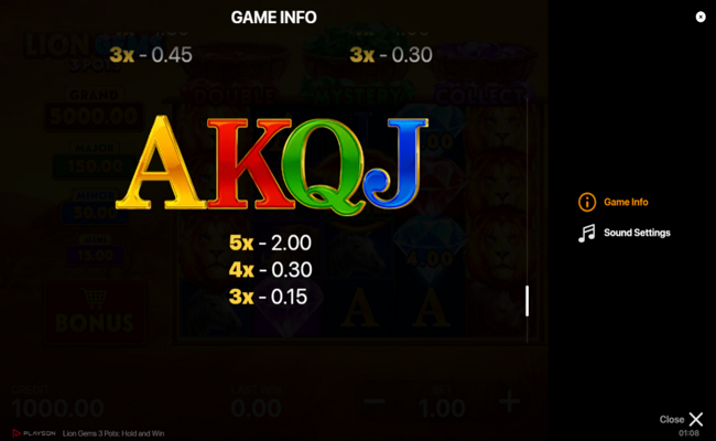 lion gems 3 pots hold and win paytable 5