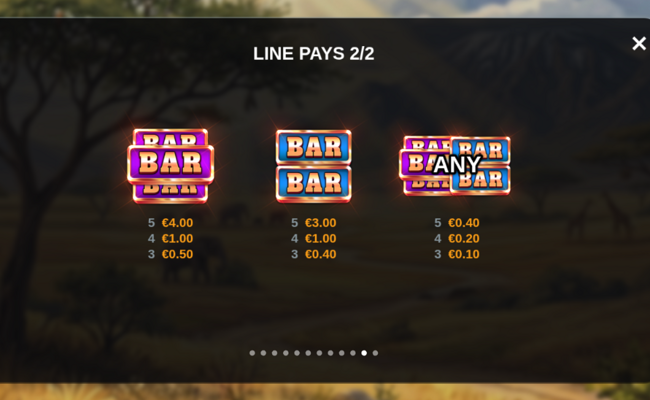 lions land hold and win paytable 2