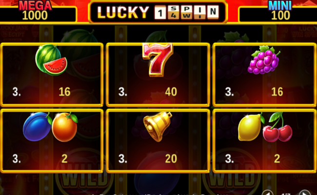 lucky 1spin4win hold and win paytable