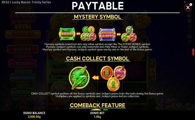 lucky bacon trinity series paytable 2