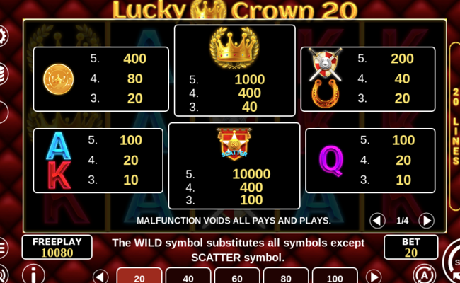 lucky crown 20 paytable