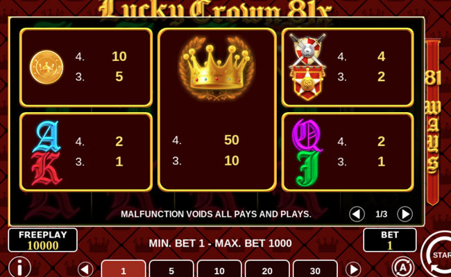 lucky crown 81x paytable