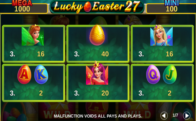 lucky easter 27 hold and win paytable