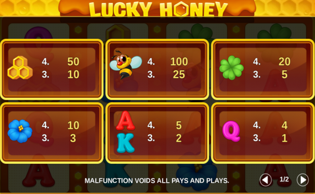lucky honey paytable