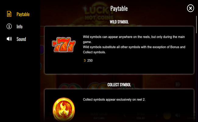 lucky hot coins paytable 1