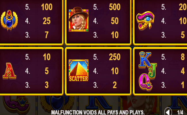 lucky jane in egypt paytable