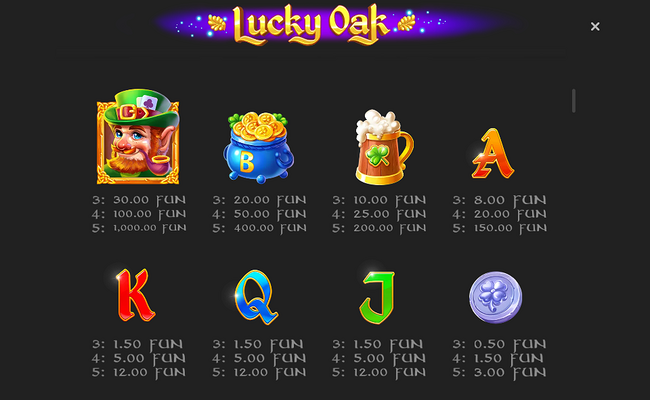 lucky oak paytable