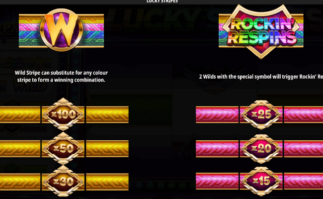 lucky stripes paytable 1