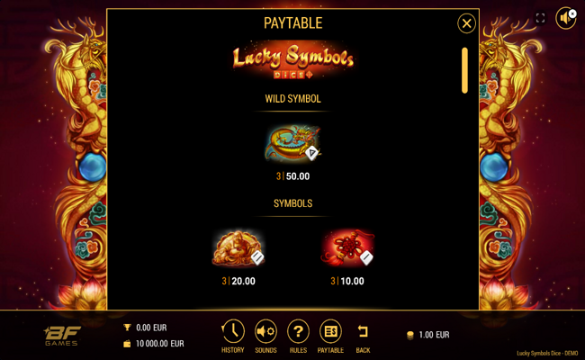 lucky symbols dice paytable 2