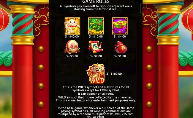 lucky tiger gold paytable 1