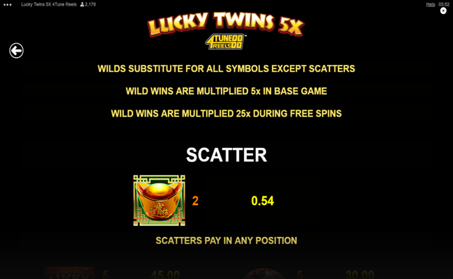 lucky twins 5x 4tune reels paytable 2