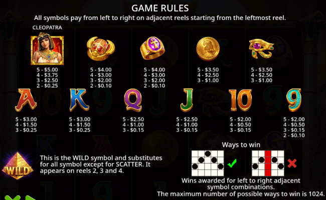 luxor of cleopatra paytable