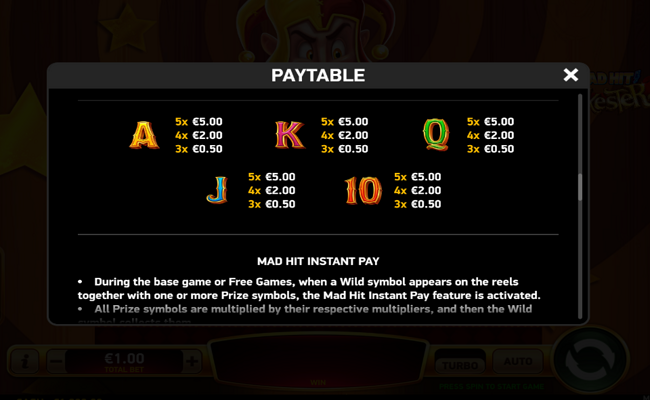 mad hit jokester paytable 3
